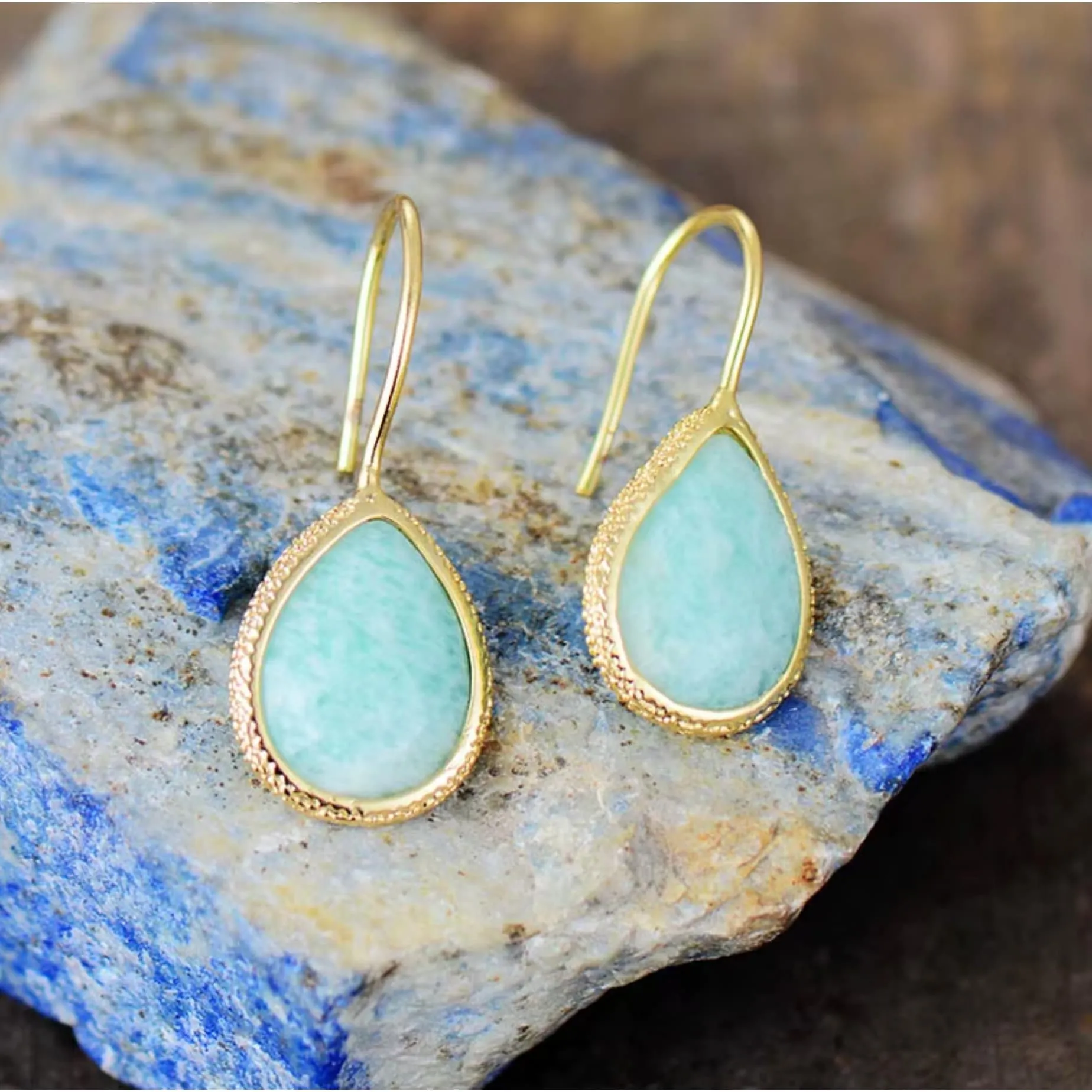 Amazonite Goldtone Teardrop Drop Earrings sold by Zulily product image thumbnail 3