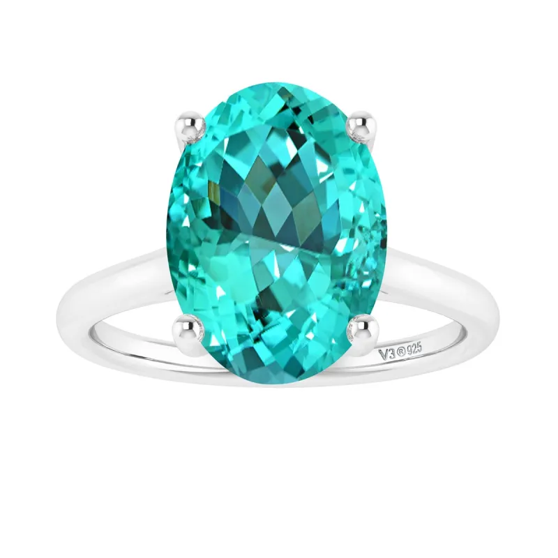 Sterling Silver Oval Shape 3.35CT Paraiba Tourmaline Solitaire Ring sold by Zulily