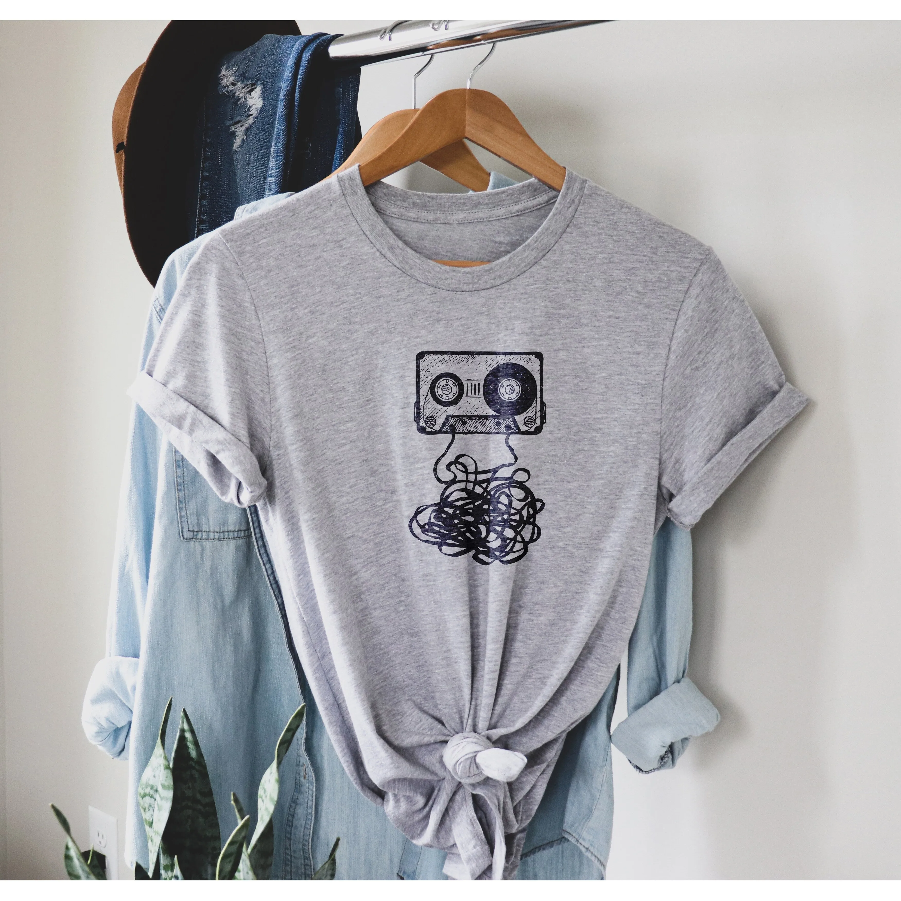 Casette tape unraveled women's oversized tee sold by Zulily