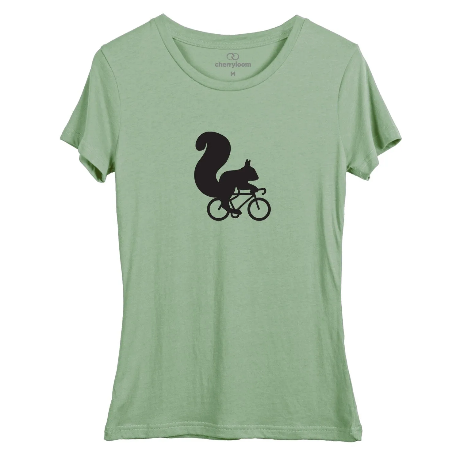 squirrel on bicycle (no words) women's fitted tee sold by Zulily