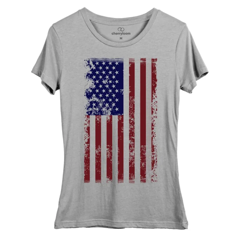 Weathered American flag women's fitted tee sold by Zulily
