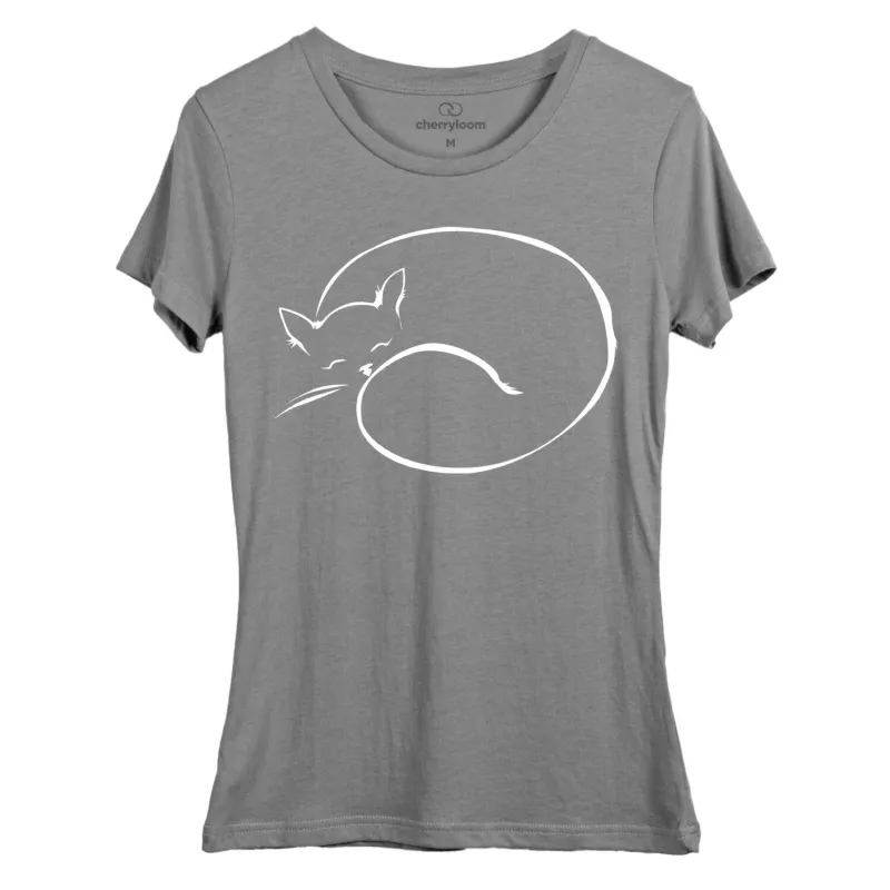 sleeping cat women's fitted tee sold by Zulily