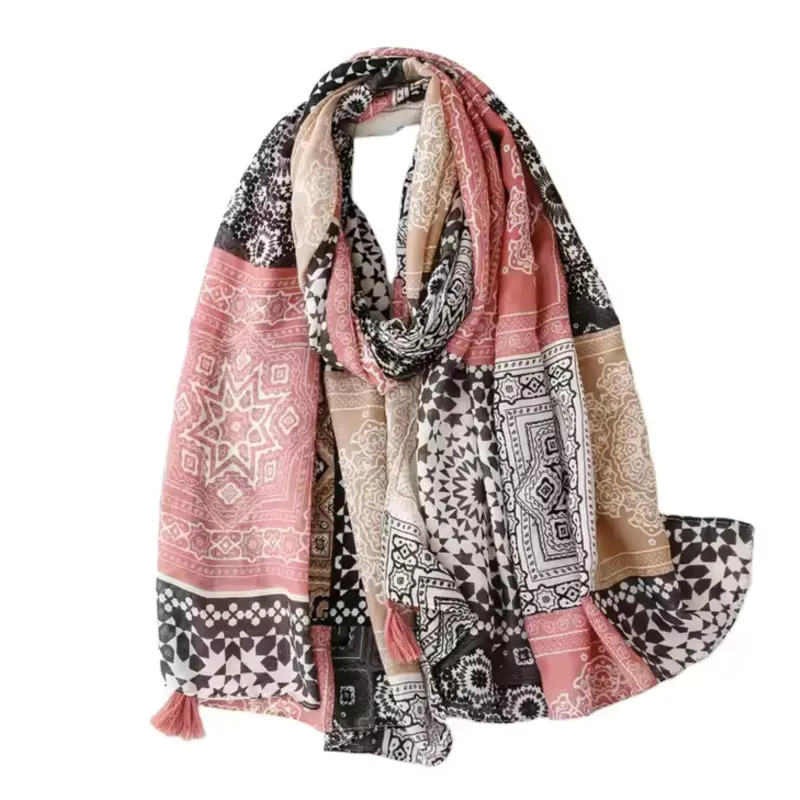 Bohemian Geometric Print Scarf with Tassel Accents sold by Zulily