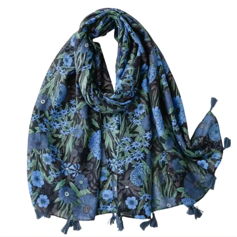 Midnight Bloom Floral Scarf with Tassel Accents sold by Zulily