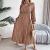 Khaki V-Neck Lace-Trim Pleated Dress sold by Zulily