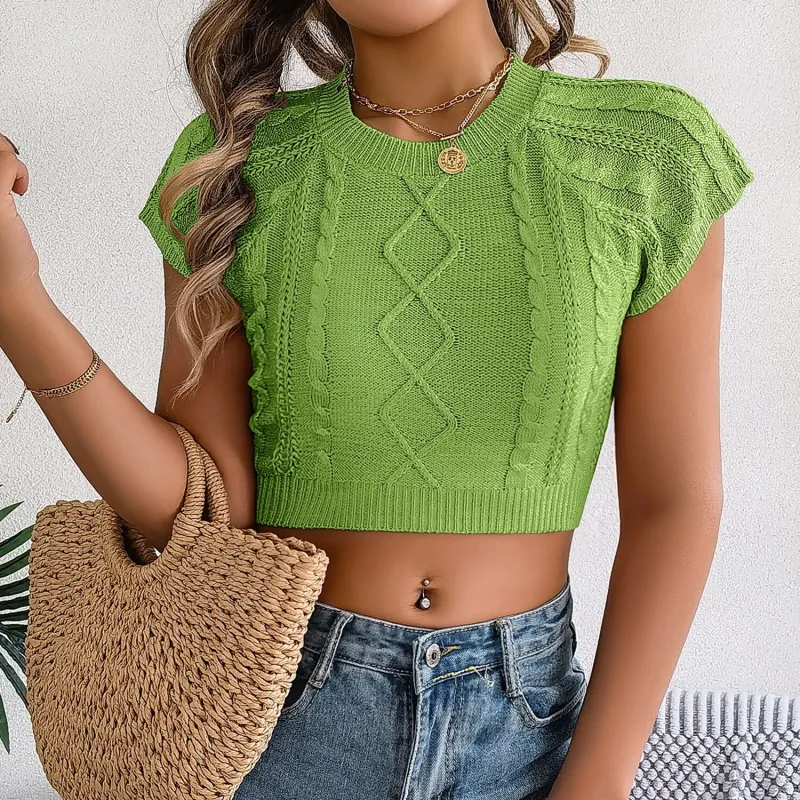 Green Short-Sleeve Knit Crop Top sold by Zulily