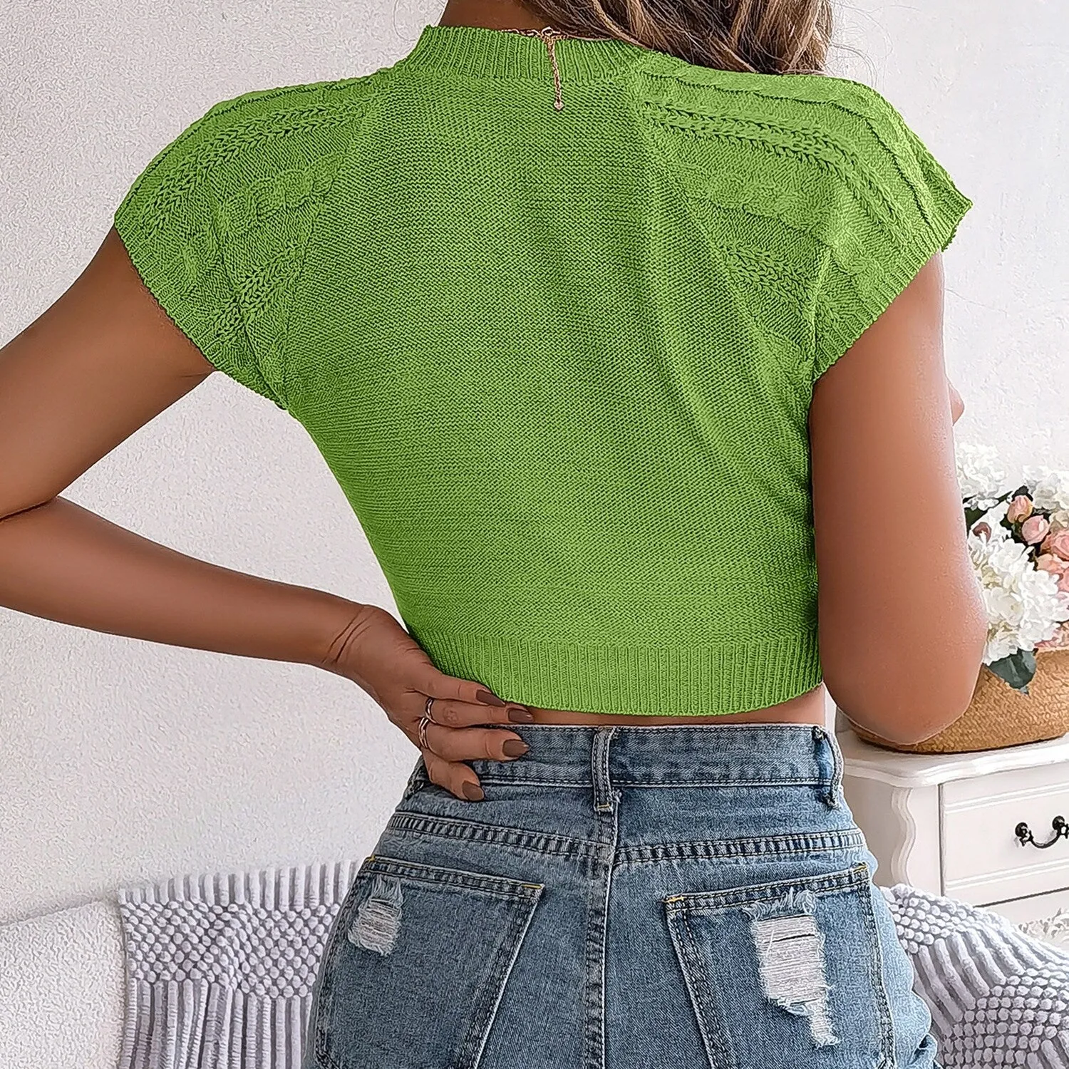 Green Short-Sleeve Knit Crop Top sold by Zulily product image thumbnail 4