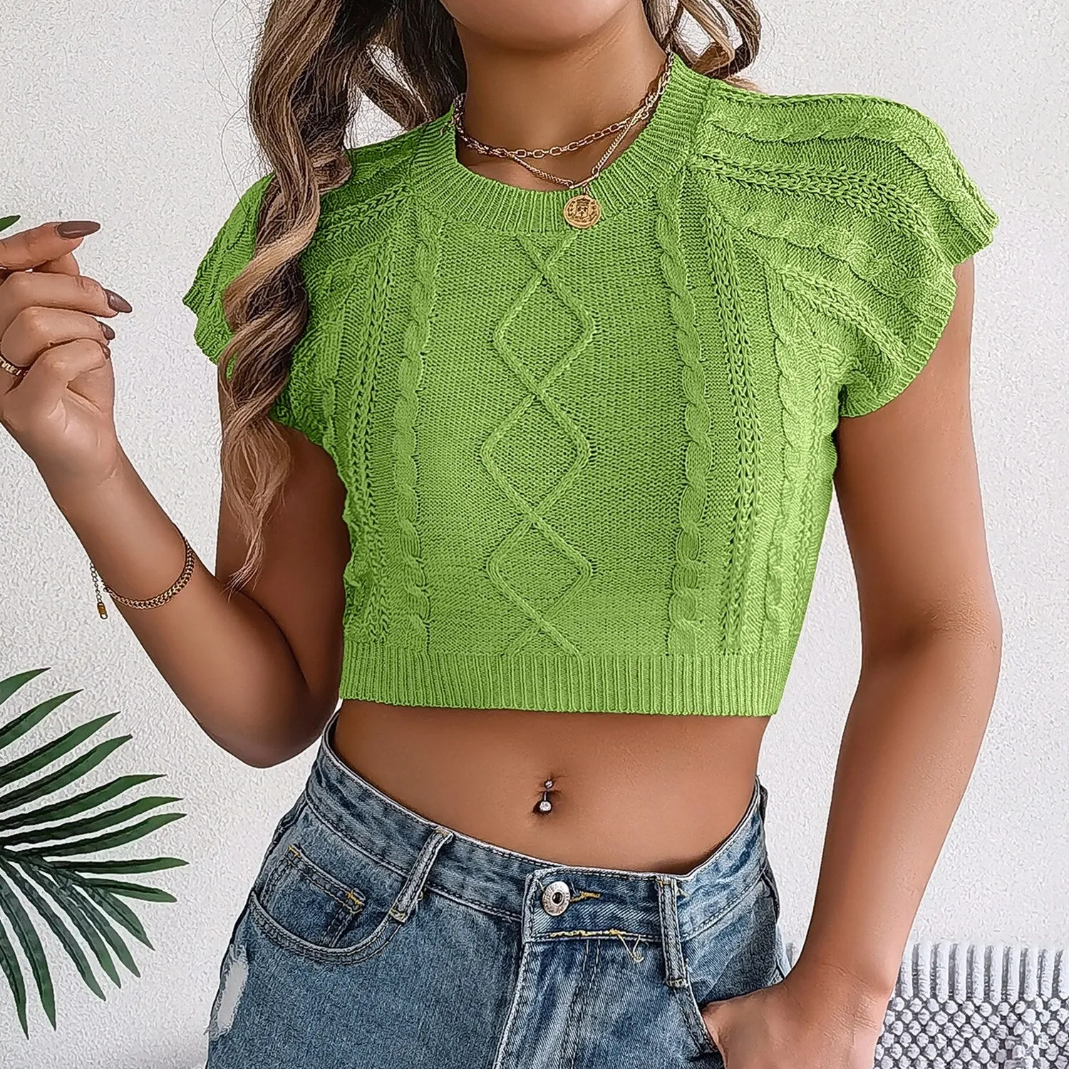Green Short-Sleeve Knit Crop Top sold by Zulily product image thumbnail 2