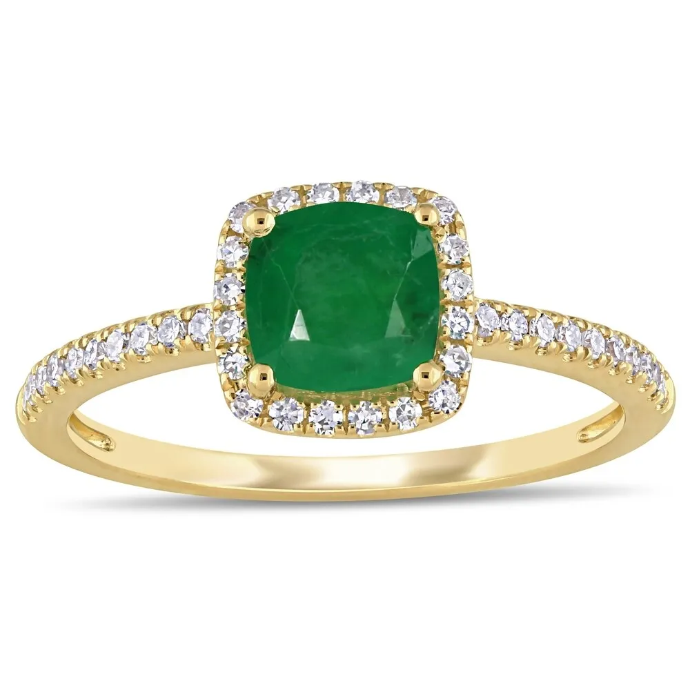 Miadora 14k Yellow Gold Cushion-cut Emerald & 1/5ct TDW Diamond Halo Engagement Ring sold by Zulily product image thumbnail 2