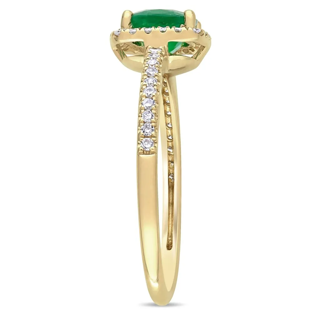 Miadora 14k Yellow Gold Cushion-cut Emerald & 1/5ct TDW Diamond Halo Engagement Ring sold by Zulily product image thumbnail 3