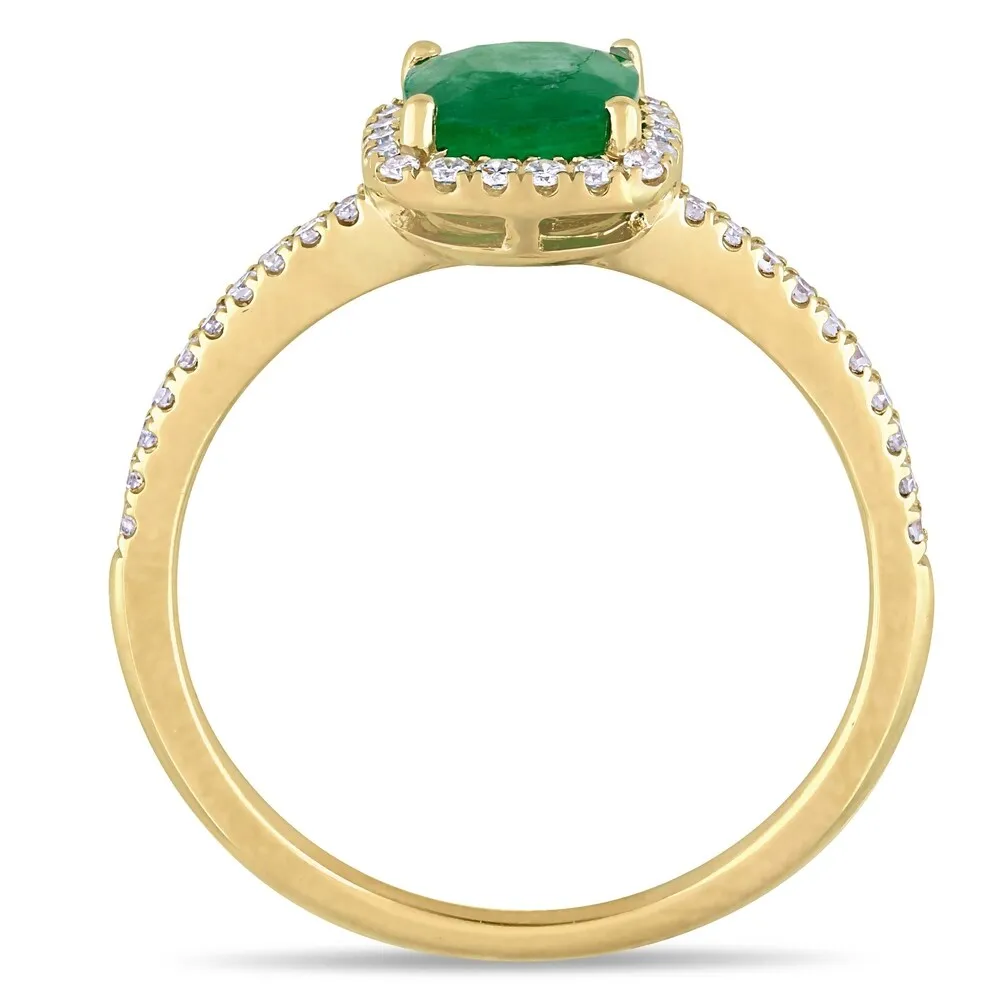 Miadora 14k Yellow Gold Cushion-cut Emerald & 1/5ct TDW Diamond Halo Engagement Ring sold by Zulily product image thumbnail 4