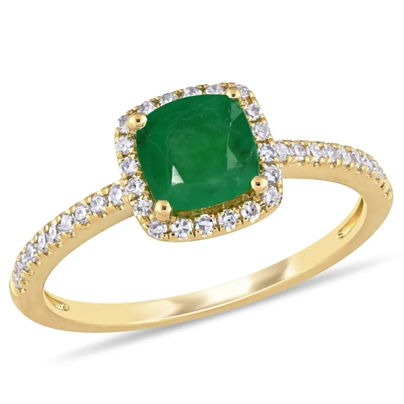 Miadora 14k Yellow Gold Cushion-cut Emerald & 1/5ct TDW Diamond Halo Engagement Ring sold by Zulily