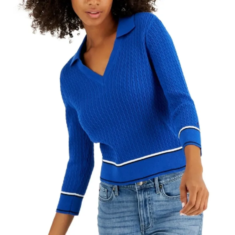 Tommy Hilfiger Women's Cotton Johnny Collar Cable Knit Sweater Blue sold by Zulily