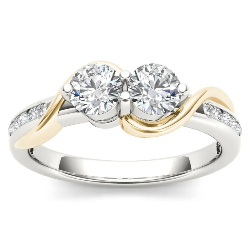 De Couer 10k Yellow Two-Tone White Gold 3/4ct TDW Two-Stone Diamond Engagement Ring sold by Zulily
