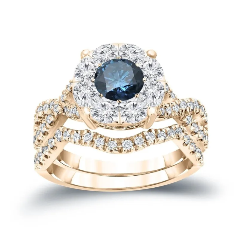 Auriya 1 1/5ctw Infinity Round Blue Halo Diamond Engagement Ring Set 14k Gold sold by Zulily
