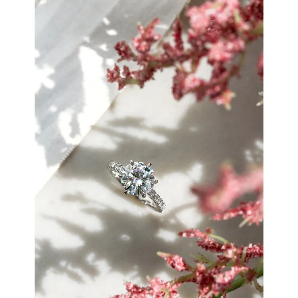 Annello by Kobelli 3.10 Carat Round Moissanite and 1/2ct Lab Grown Diamond 6-Prong Engagement Ring in 14k Gold (HI/VS, DEF/VS) sold by Zulily product image thumbnail 3