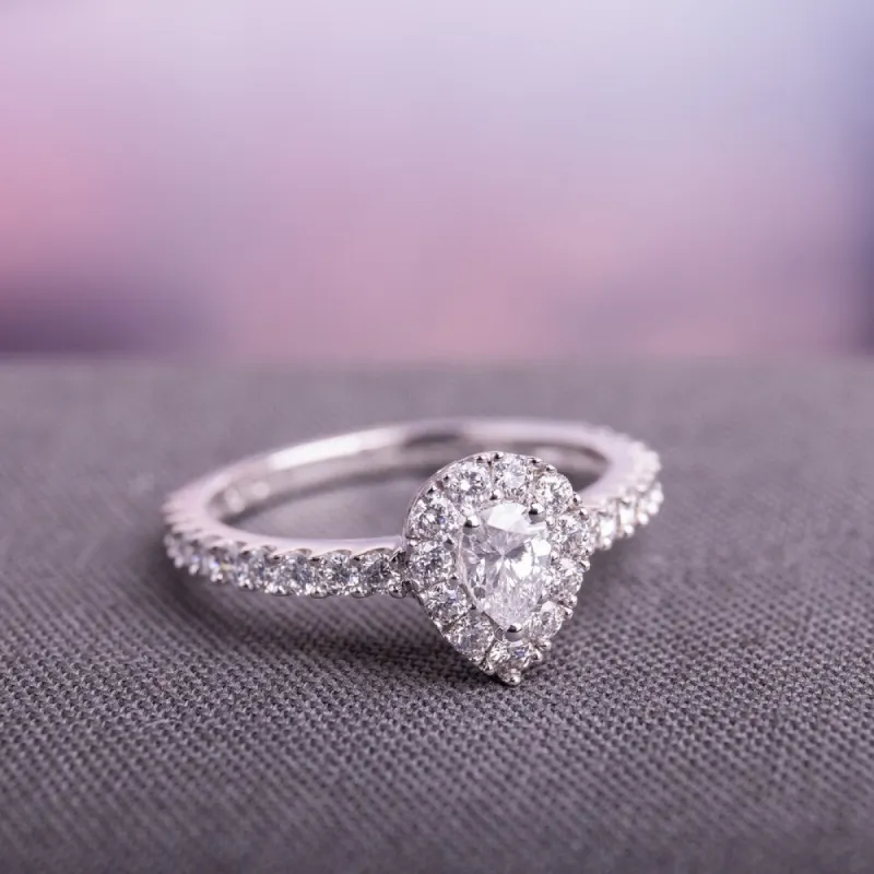1ct TDW Diamond Teardrop Halo Engagement Ring in 14k White Gold by Miadora sold by Zulily