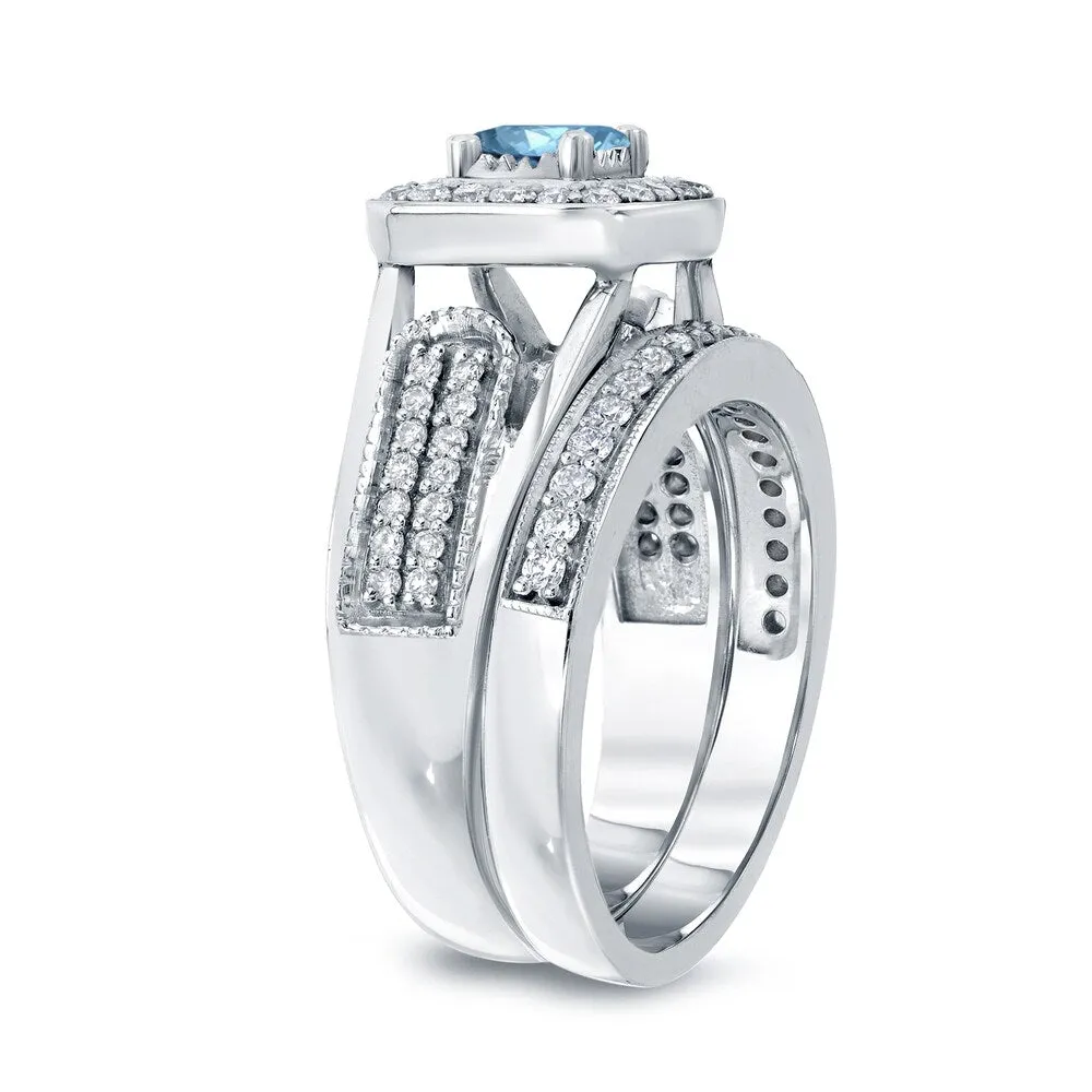 Auriya 3/4ctw Round Blue Halo Diamond Engagement Ring Set 14k Gold sold by Zulily product image thumbnail 5