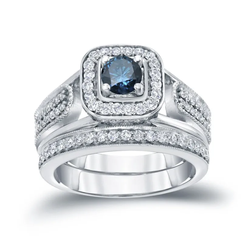 Auriya 3/4ctw Round Blue Halo Diamond Engagement Ring Set 14k Gold sold by Zulily