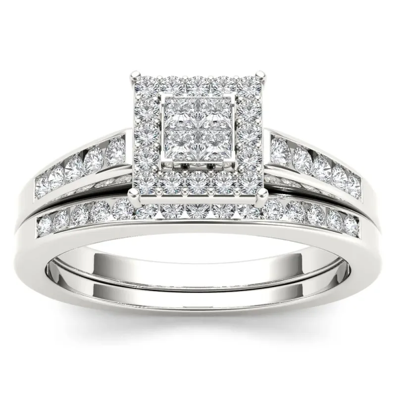 De Couer S925 Steling Silver 1/2 ct TDW Dimaond Cluster Bridal Set sold by Zulily