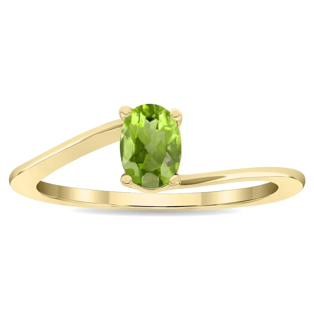 Women's Solitaire Oval Shaped Peridot Wave Ring in 10K Yellow Gold sold by Zulily