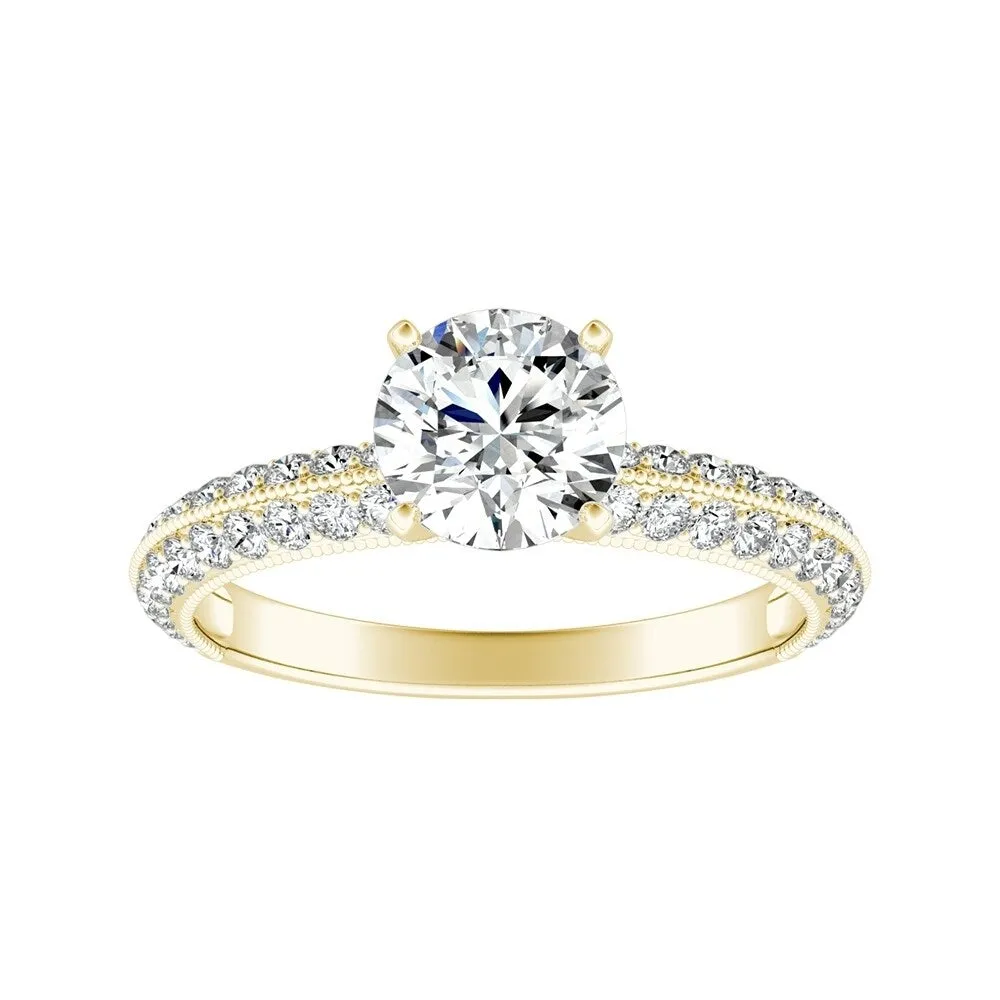 Auriya Vintage 1ct Round Moissanite and 3/8ctw Diamond Engagement Ring 14K Gold sold by Zulily product image thumbnail 2