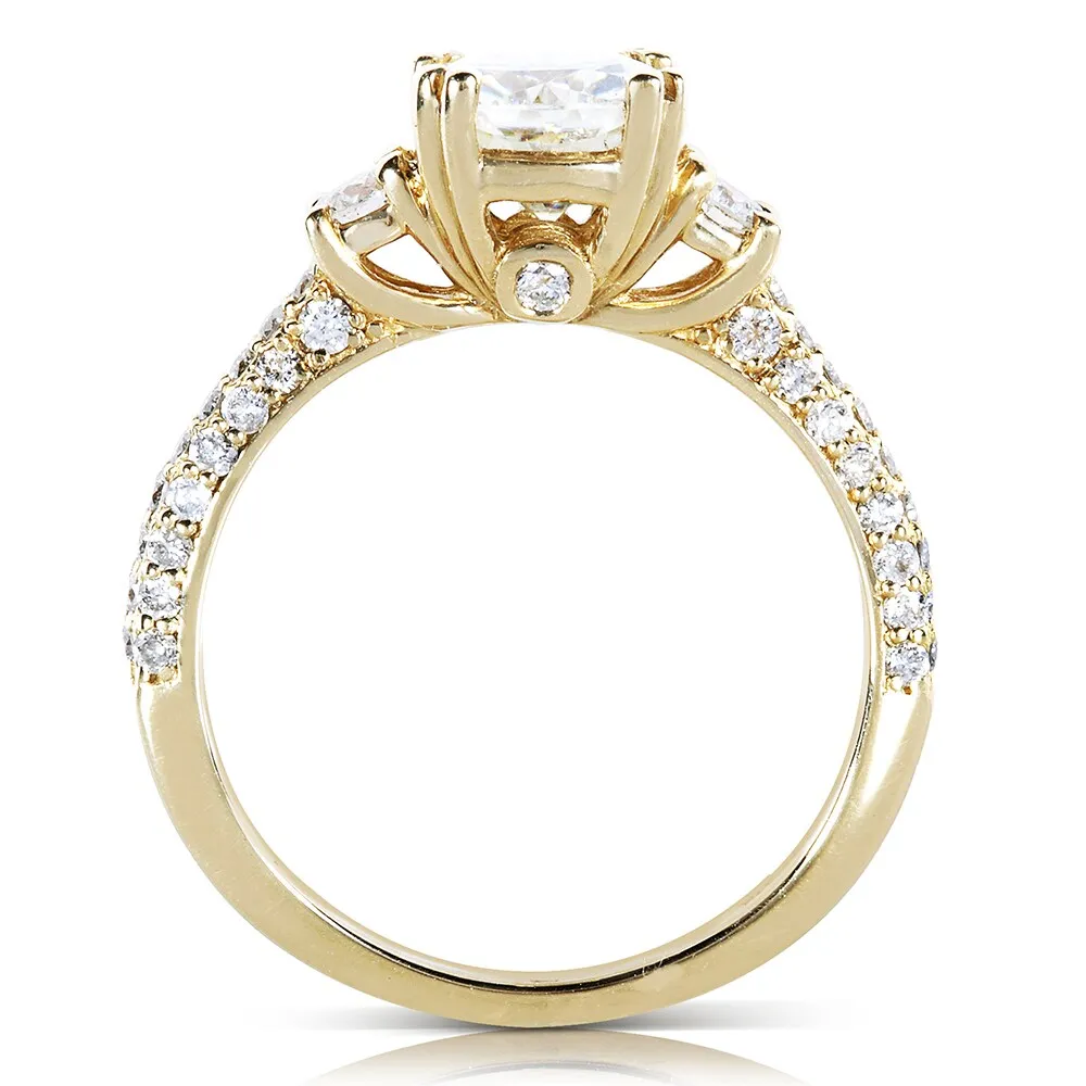 Annello by Kobelli 14k Yellow Gold 1 1/2ct TGW Forever One Cushion Moissanite and Diamond 3 Stone Micro Pave Engagement Ring sold by Zulily product image thumbnail 2