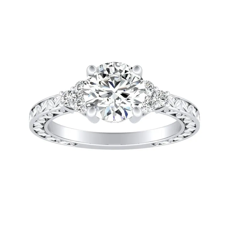 Auriya 14k Gold 1 1/2ct Vintage Inspired Round Moissanite and Diamond Engagement Ring sold by Zulily