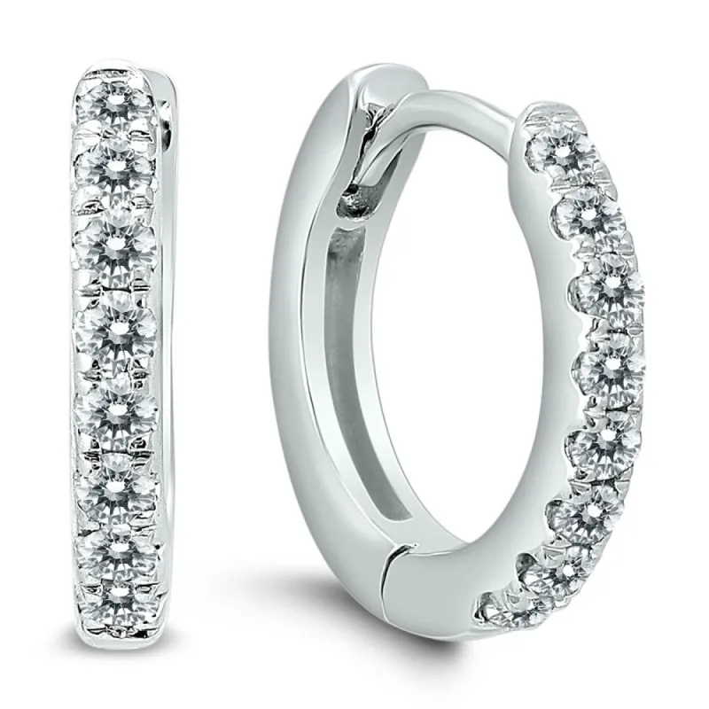 1/5 Carat TW Small Diamond Huggie Hoop Earrings in 10K White Gold sold by Zulily