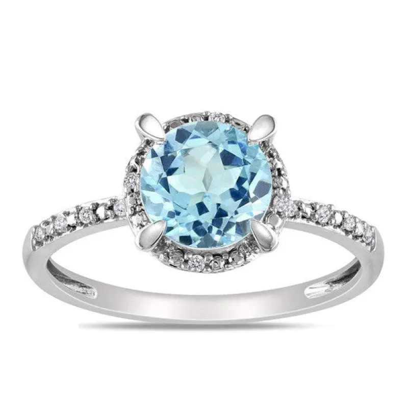 Miadora 10k White Gold Blue Topaz and Diamond Accent Ring (G-H, I2-3) sold by Zulily