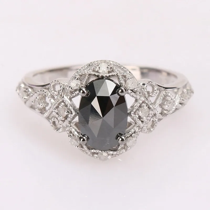 Miadora 10k White Gold 1 1/10ct TDW Oval Black and White Diamond Halo Vintage Engagement Ring sold by Zulily