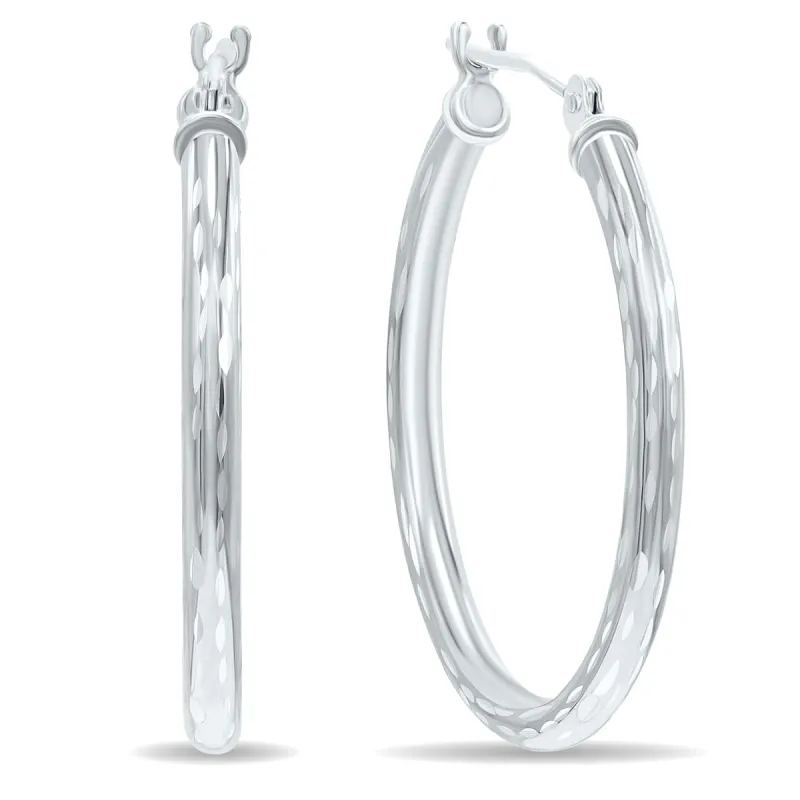 14K White Gold Shiny Diamond Cut Engraved Hoop Earrings (25mm) sold by Zulily