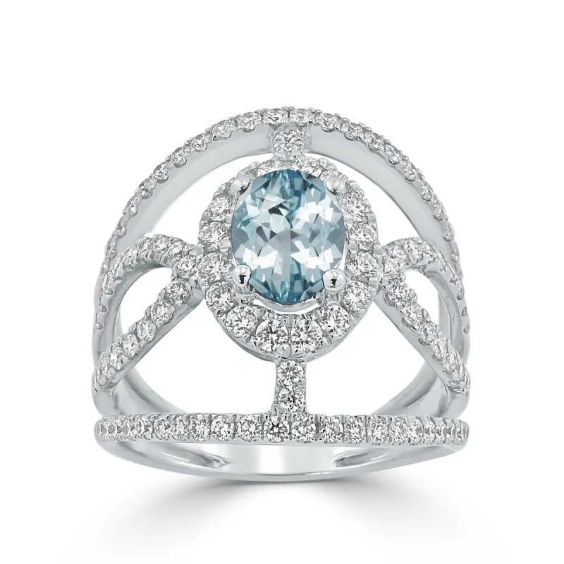 Auriya Modern 5/8ct Oval-cut Aquamarine and Diamond Ring 1ctw 18K Gold sold by Zulily