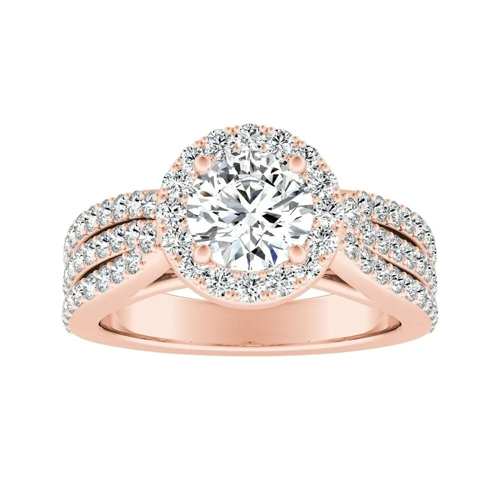 Auriya 14k Gold 2 1/2ct Round Moissanite and 3/4ct TDW Halo Diamond Engagement Ring sold by Zulily product image thumbnail 3