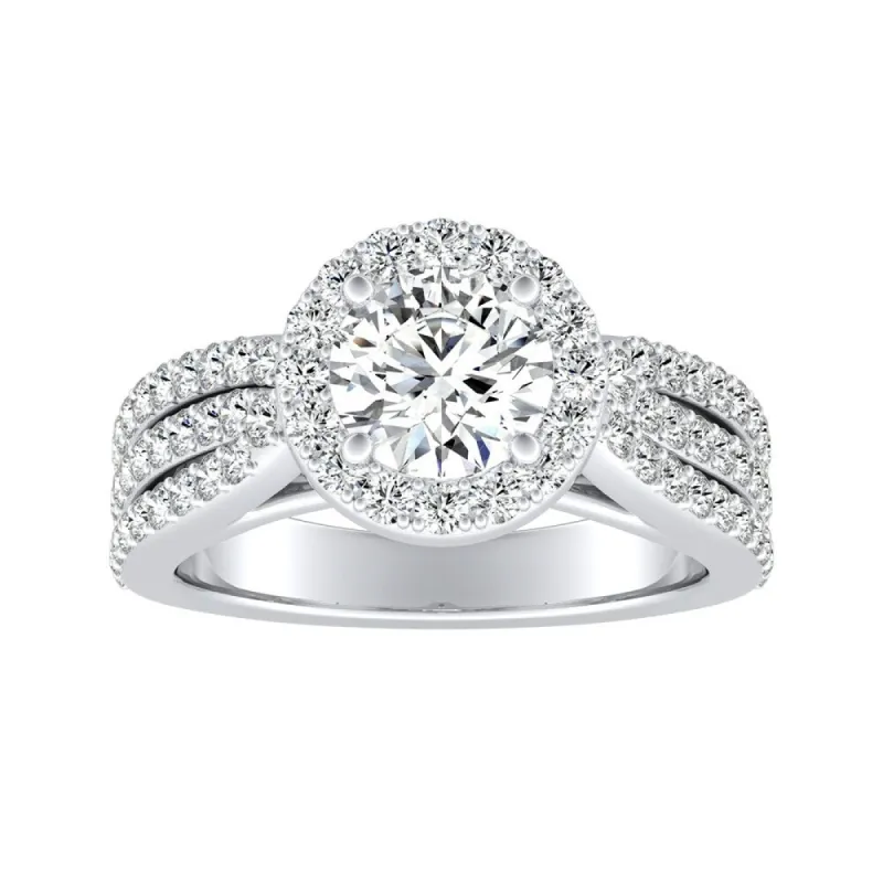 Auriya 14k Gold 2 1/2ct Round Moissanite and 3/4ct TDW Halo Diamond Engagement Ring sold by Zulily