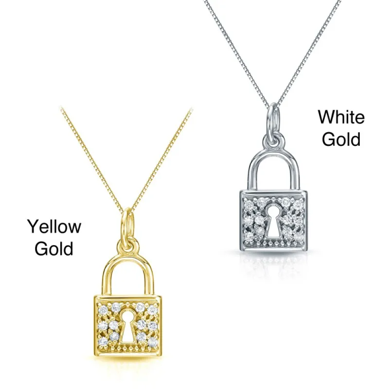 Auriya 14k Gold 1/6ct TDW Diamond Lock Necklace sold by Zulily