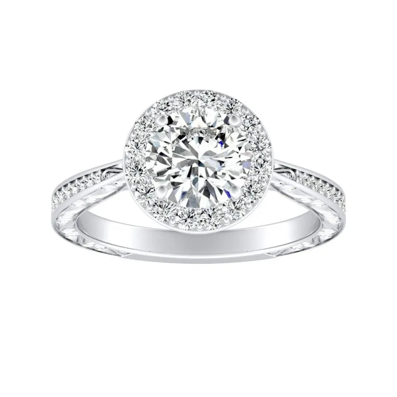 Auriya 14k Gold Vintage 2 1/2ct Round Moissanite and 3/8ctw Halo Diamond Engagement Ring 14K sold by Zulily
