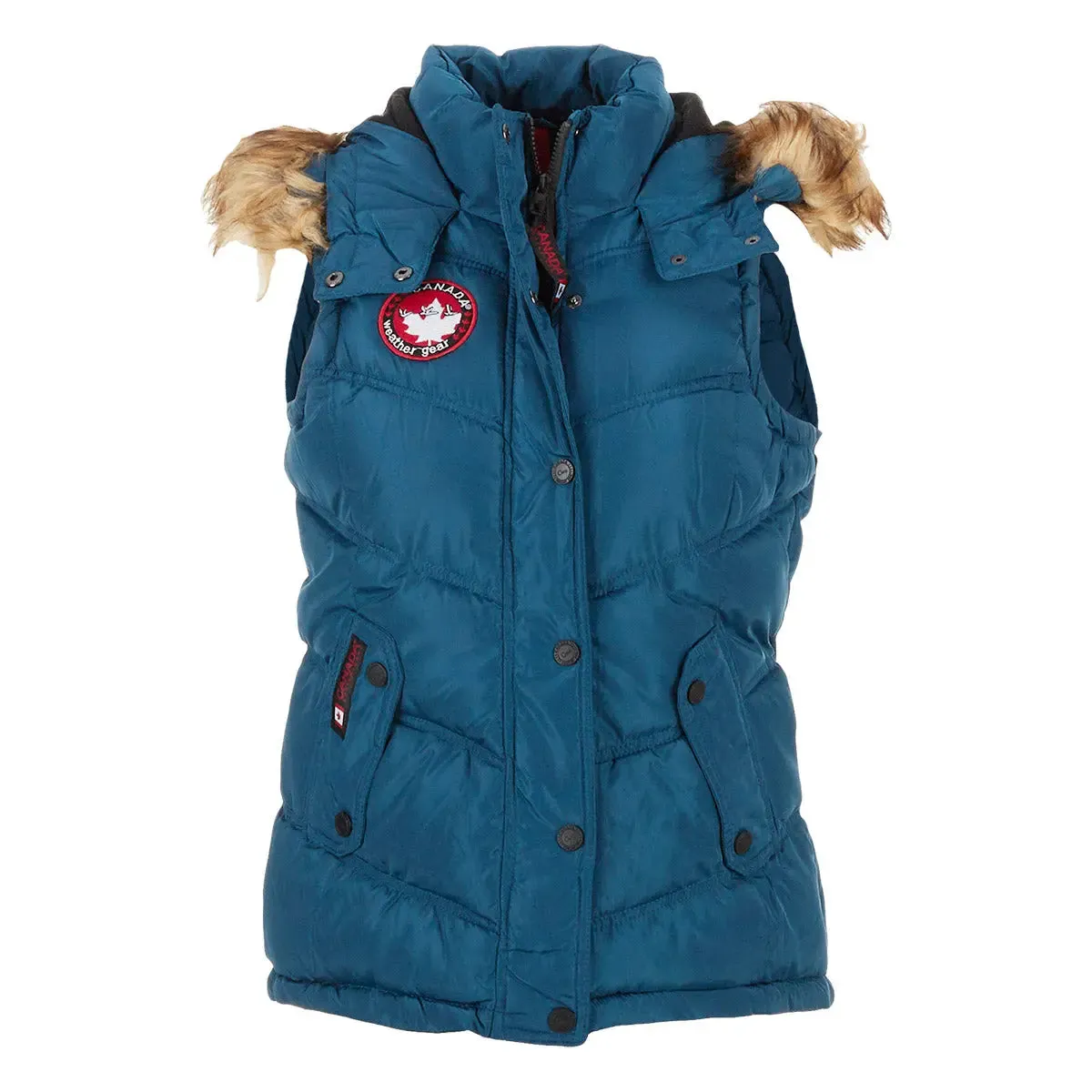 Canada Weather Gear Women's Puffer Vest with Faux Fur Trim Hood sold by Zulily product image thumbnail 2
