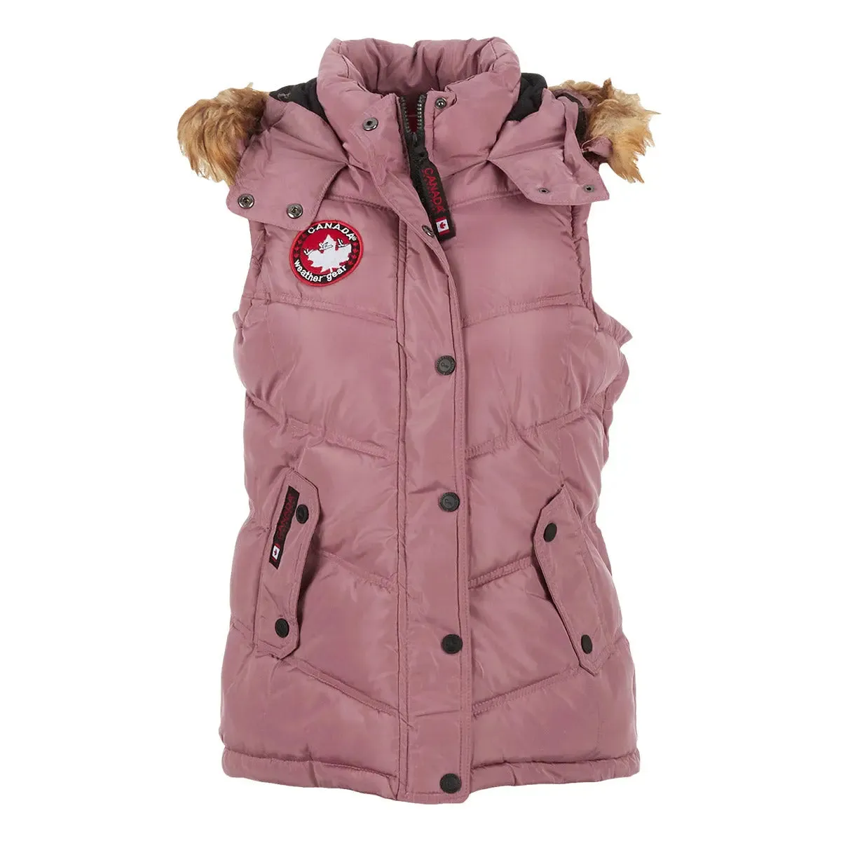 Canada Weather Gear Women's Puffer Vest with Faux Fur Trim Hood sold by Zulily
