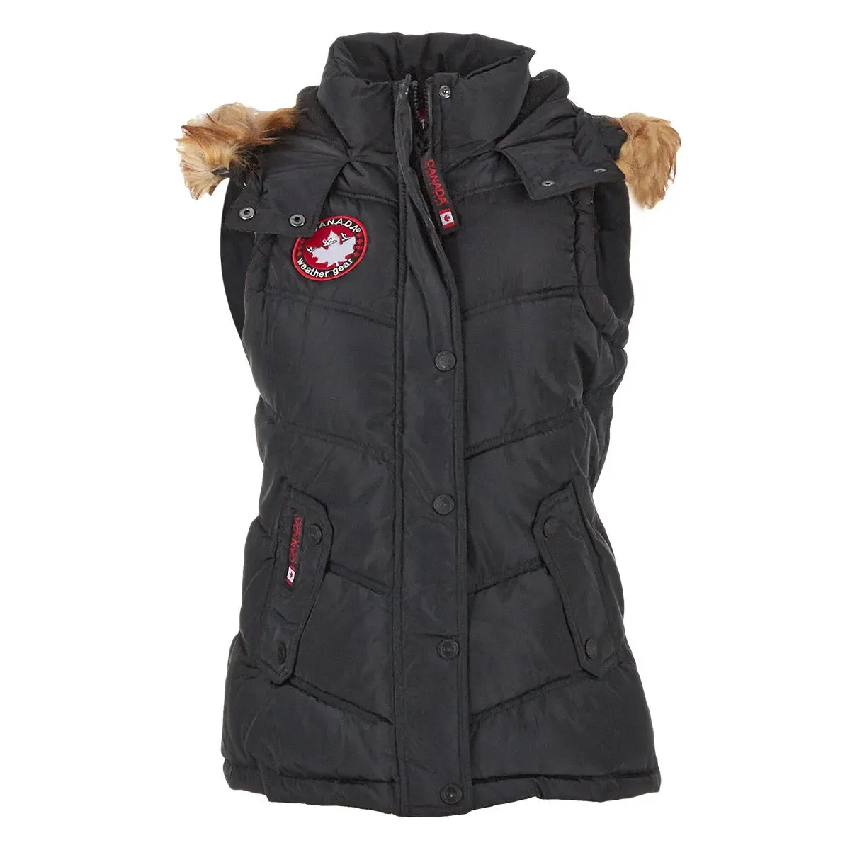 Canada Weather Gear Women's Puffer Vest with Faux Fur Trim Hood sold by Zulily product image thumbnail 3