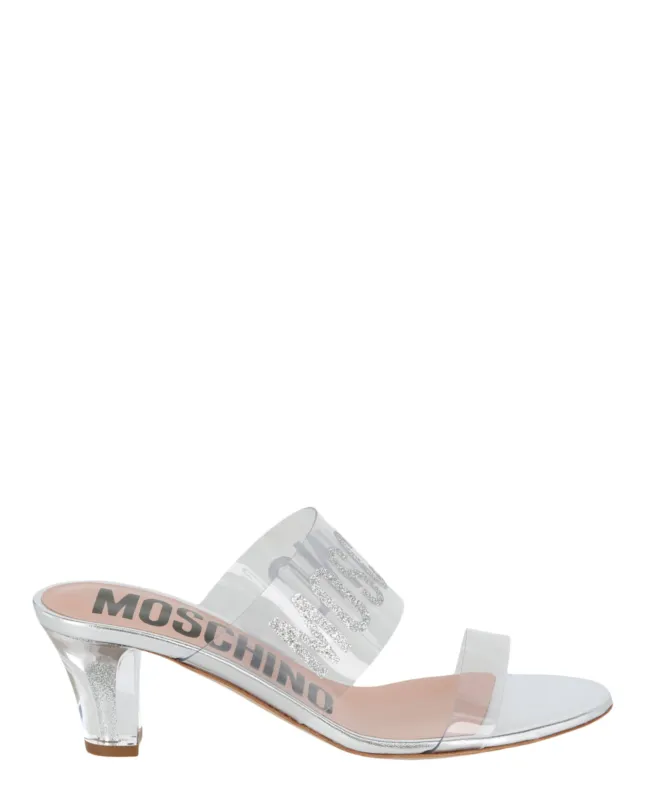 Moschino Glitter Logo Heel Sandals sold by Zulily