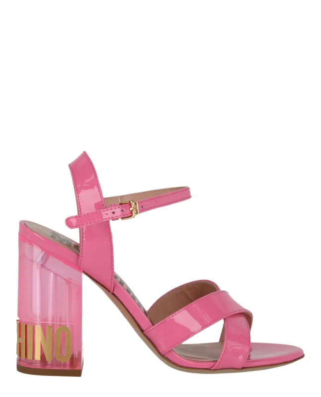 Moschino Patent Leather Logo Heel Sandals sold by Zulily