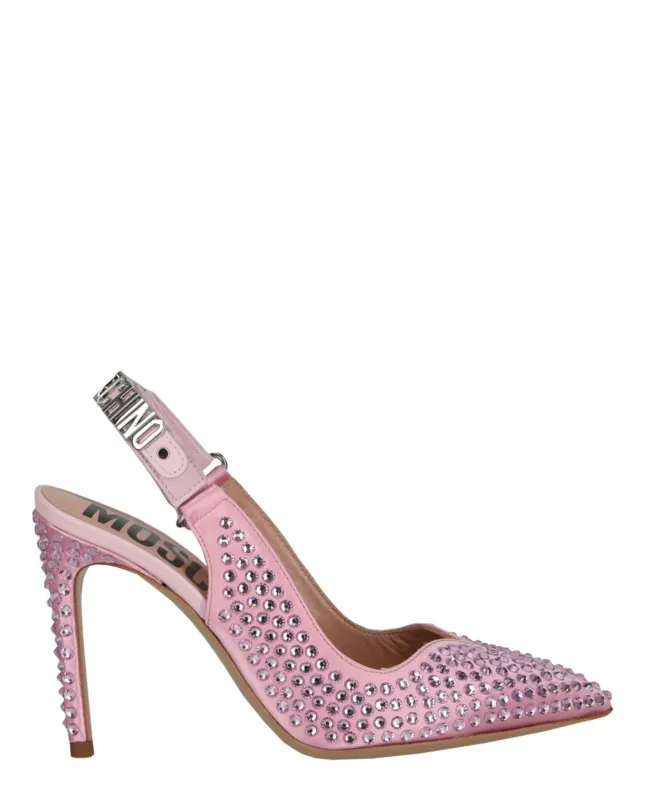 Moschino Crystal Embellished Satin Slingback Pumps sold by Zulily