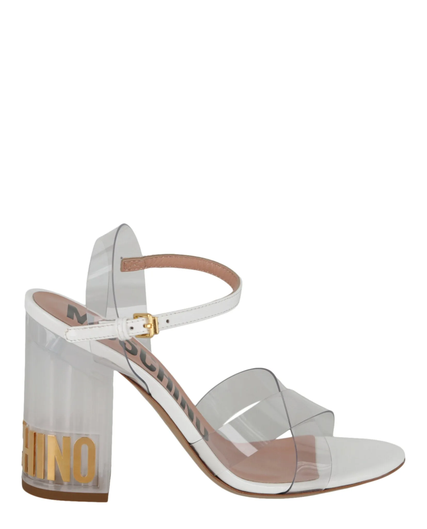 Moschino Transparent Logo Heel Sandals sold by Zulily
