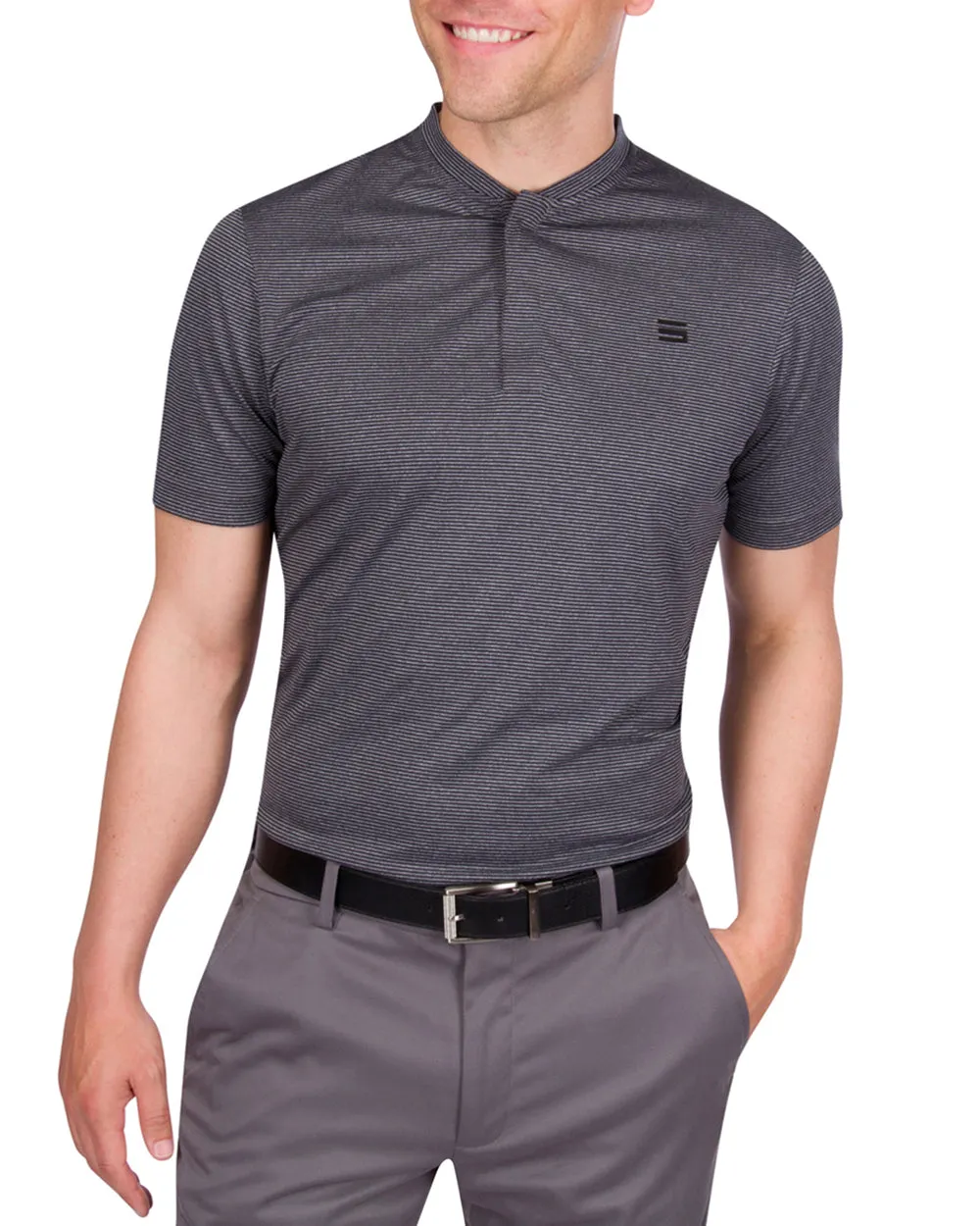 Three Sixty Six Men's Thin-Striped Collarless Golf Polos sold by Zulily