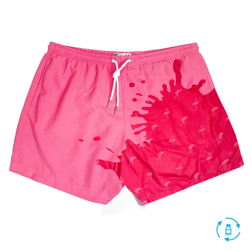 Bermies Pink to Flamingo Swim Trunks sold by Zulily