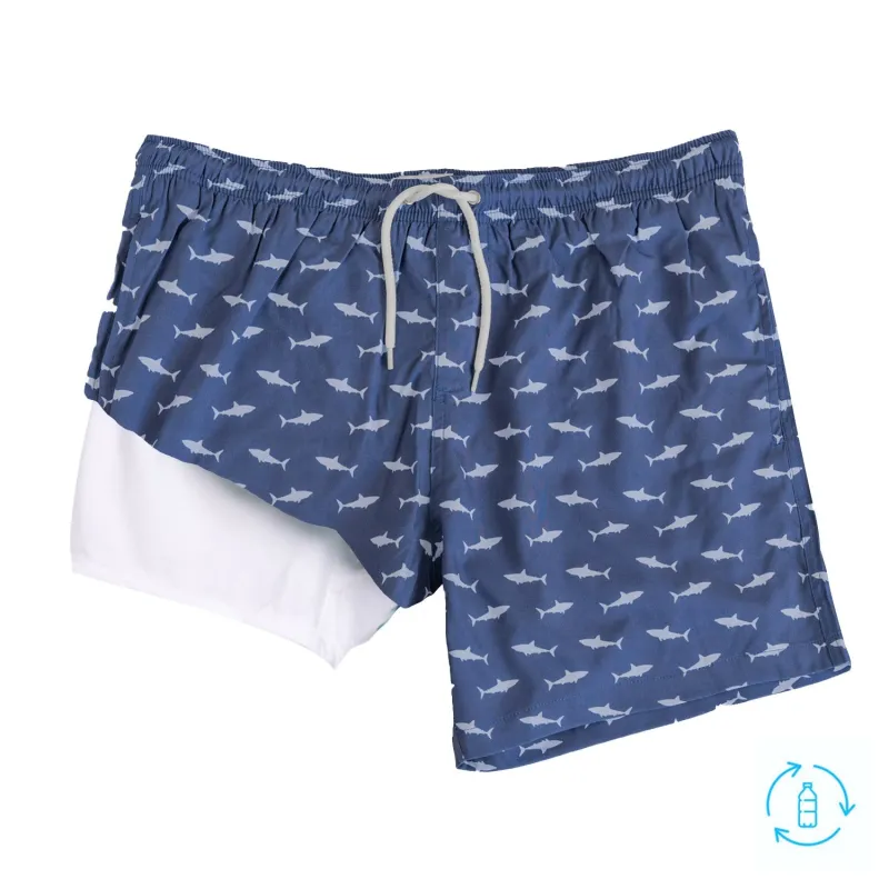 Bermies Shark Attack Swim Trunks sold by Zulily