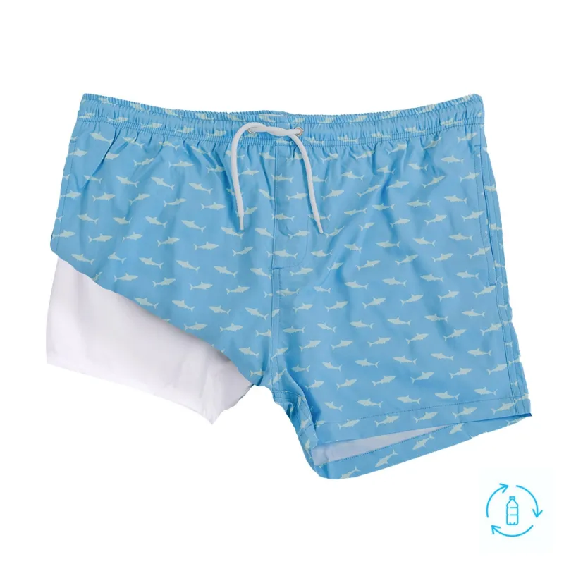 Bermies Shark Bay Swim Trunks sold by Zulily