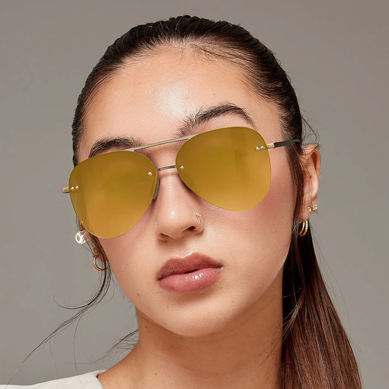 TopFoxx Smaller Megan 2 Mirrored Bronze - Tangle Free Women's Aviator Sunglasses sold by Zulily product image thumbnail 3