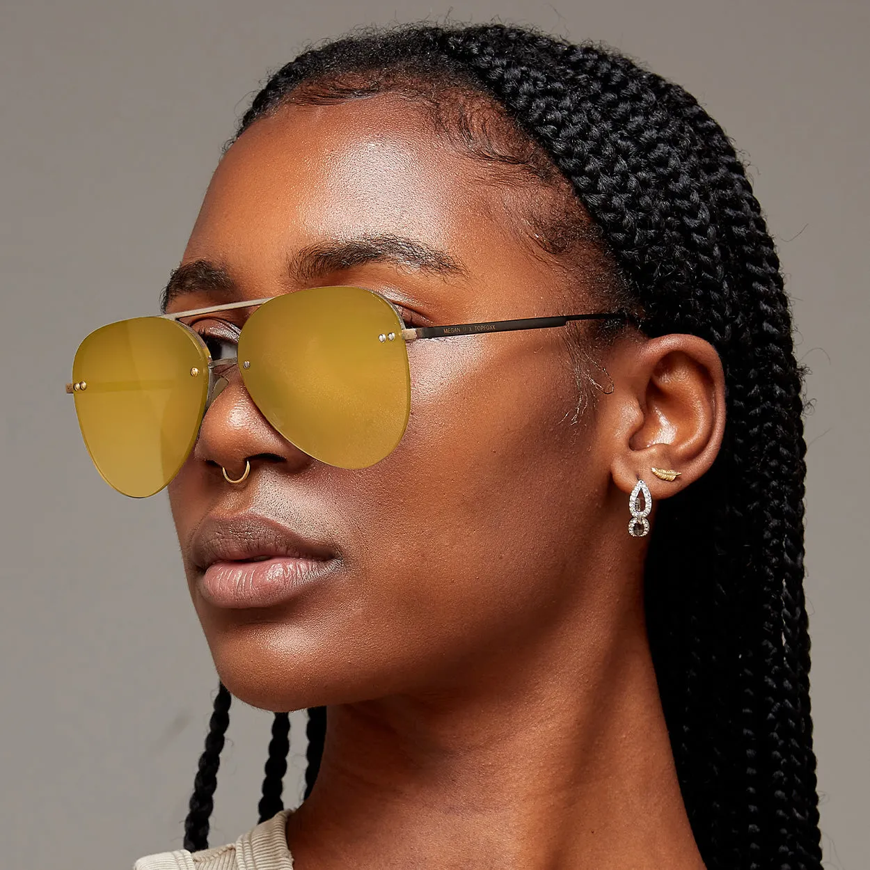 TopFoxx Smaller Megan 2 Mirrored Bronze - Tangle Free Women's Aviator Sunglasses sold by Zulily product image thumbnail 5